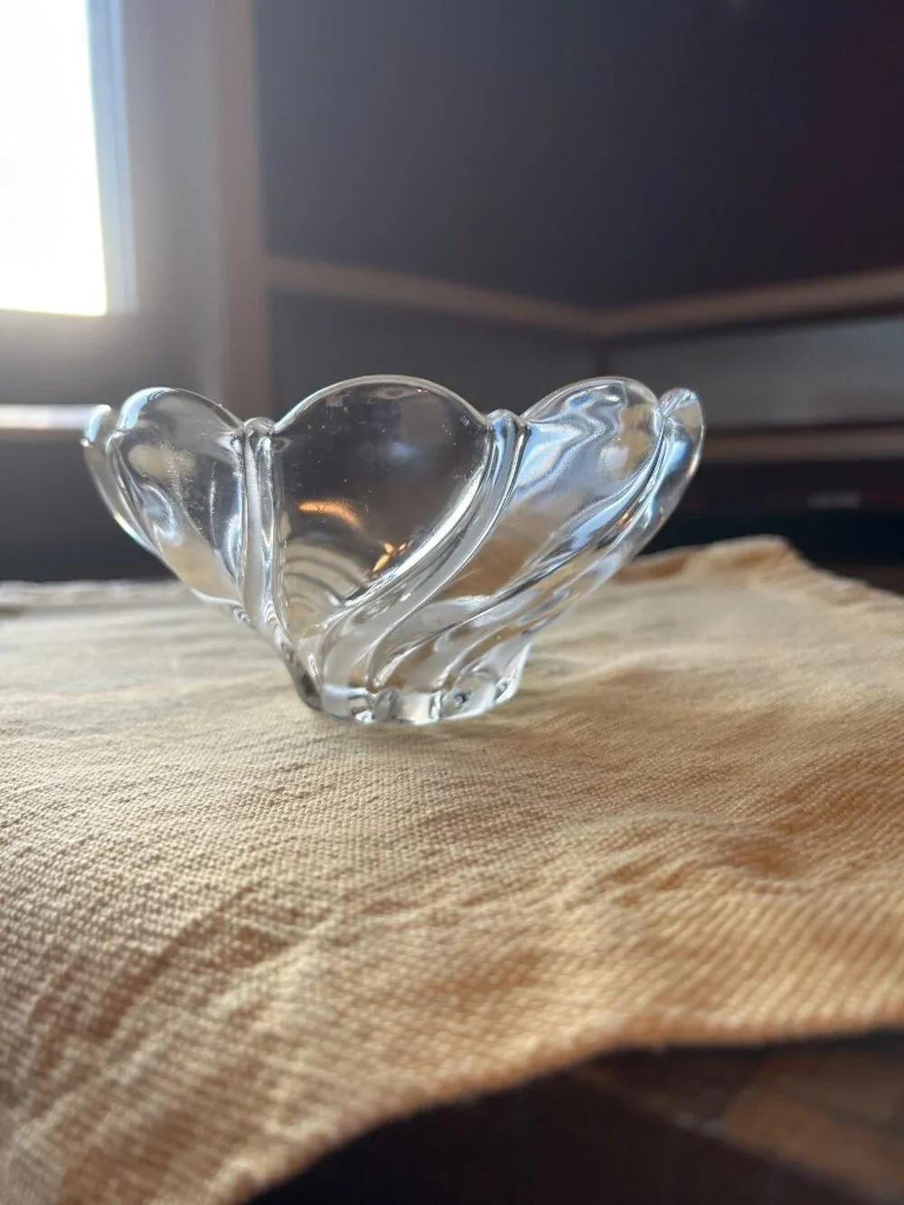 Mikasa  peppermint  swirl Crystal Candy dish  with scalloped  edge   5.5 in dia